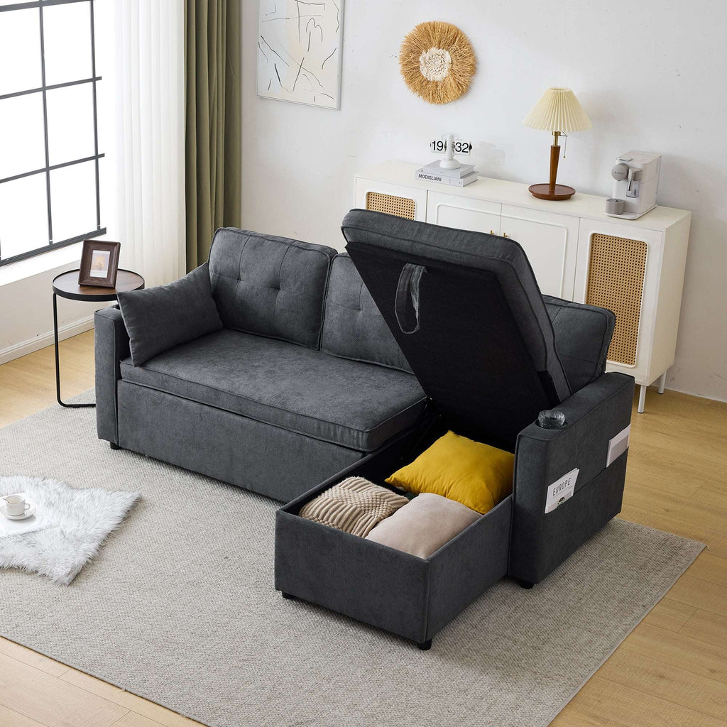 Grey 3-in-1 Convertible L-Shaped Sofa Bed with Storage Chaise | Premium Home Decor | OFIA HOME