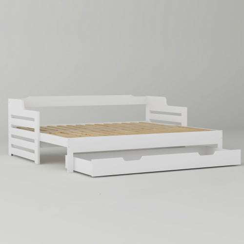 White Single Guest Sofa Bed – Pull-Out Trundle with Storage Drawer, 90x190cm | Premium Home Decor | OFIA HOME