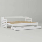 White Single Guest Sofa Bed – Pull-Out Trundle with Storage Drawer, 90x190cm | Premium Home Decor | OFIA HOME