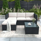 Black Rattan Corner Garden Sofa Set | 3-Seater Patio Lounge with Coffee Table