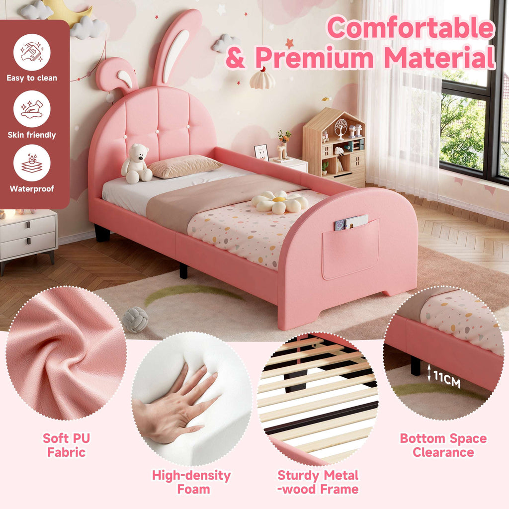 Pink Rabbit Single Bed | Bunny Ear Headboard & Footboard Pocket | Premium Home Decor | OFIA HOME