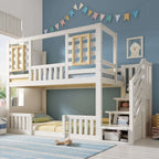 Children's House Bunk Bed | Solid Wood with Staircase Storage | Twin Sleeper 3ft | White | Premium Home Decor | OFIA HOME