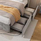 Velvet Storage Single Bed with Drawers & USB Ports — Grey | Premium Home Decor | OFIA HOME