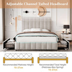 Beige Velvet Double Bed | 4 Storage Drawers & Tufted Headboard | 4ft6 | Premium Home Decor | OFIA HOME
