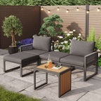 Modular Garden Sofa Set | 2-4 Seater Corner Lounge with Wood Table | Grey | Premium Home Decor | OFIA HOME