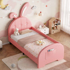Pink Rabbit Single Bed | Bunny Ear Headboard & Footboard Pocket | Premium Home Decor | OFIA HOME