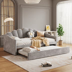 Grey Velvet Single Daybed with Trundle | 3ft 90x190cm | Premium Home Decor | OFIA HOME