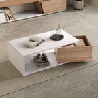White High Gloss Coffee Table with 360° Rotating Drawer | 90x50cm | Premium Home Decor | OFIA HOME