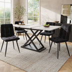 5-Piece Extendable Dining Table Set | White Marble Table & Black Velvet Chairs | Seats 4 | Premium Home Decor | OFIA HOME