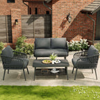 Grey 4-Seater Rope Weave Garden Lounge Set | All-Weather | Premium Home Decor | OFIA HOME