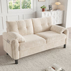 Beige Chenille 2 Seater Sofa | Pillow Armrests, Side Storage & Pocket Spring Cushions | Premium Home Decor | OFIA HOME