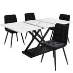 5-Piece Extendable Dining Table Set | White Marble Table & Black Velvet Chairs | Seats 4 | Premium Home Decor | OFIA HOME