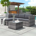 Grey Rattan Corner Garden Sofa Set | 3-Seater Patio Lounge with Coffee Table | Premium Home Decor | OFIA HOME