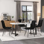 Black Marble Effect Dining Table & 4 Velvet Chairs | 117x68cm | Premium Home Decor | OFIA HOME