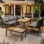 Grey Garden Lounge Set for 6–7 | Galvanised Frame, Ice Bucket Table & All-Weather Cushions | Premium Home Decor | OFIA HOME
