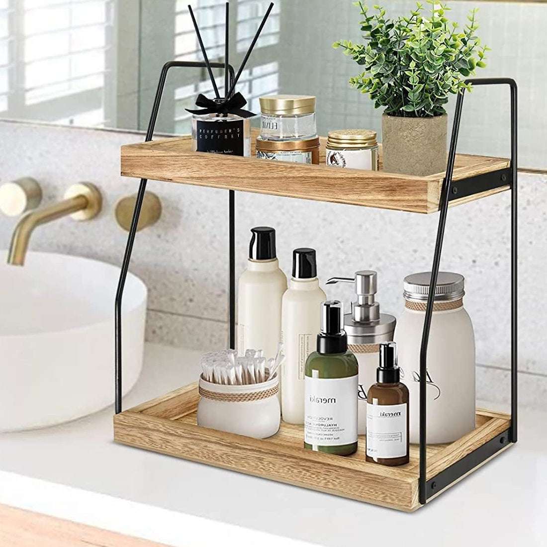 2-Tier Wooden Shelving Unit – Minimal Plant & Book Stand | Premium Home Decor | OFIA HOME