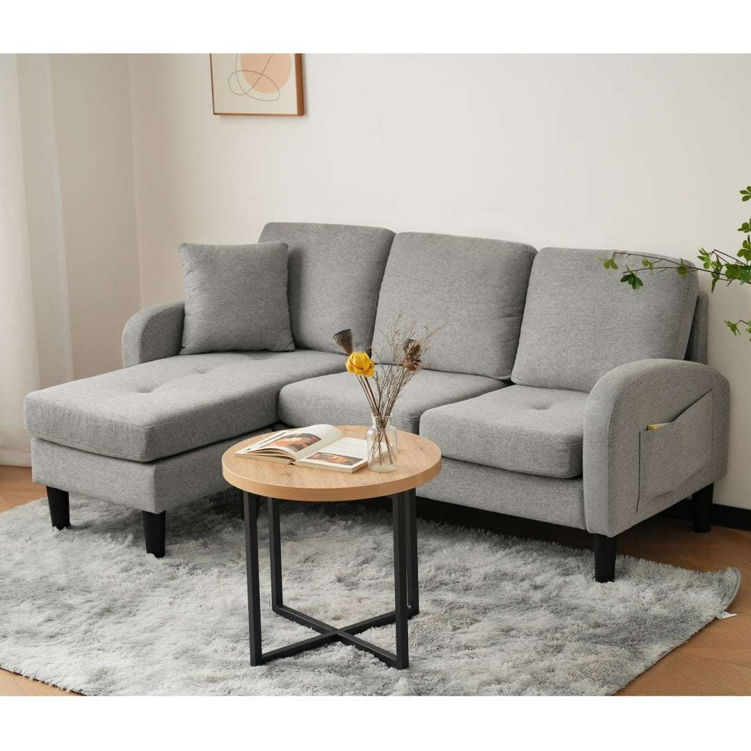 L-Shaped Corner Sofa with Chaise – 3-Seater Cotton-Linen Fabric, 166 x 118cm | Premium Home Decor | OFIA HOME