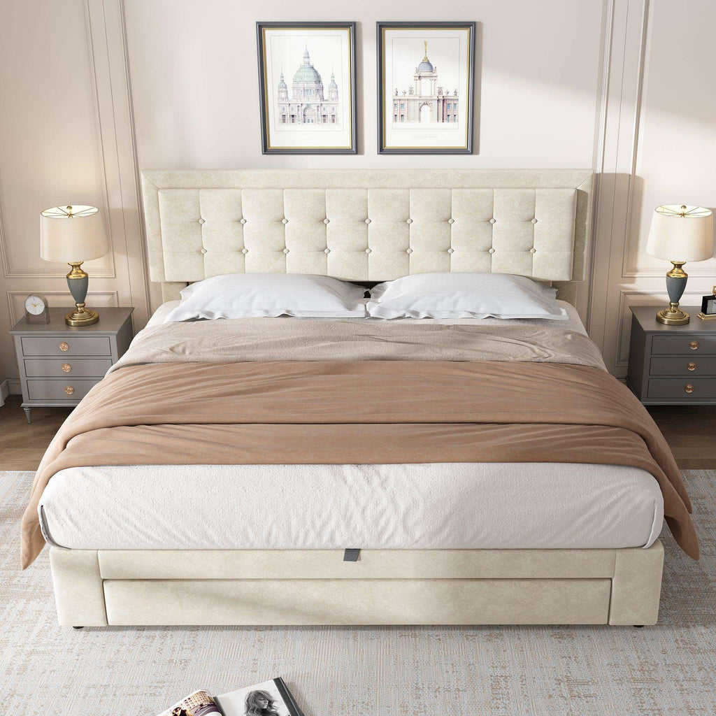 Cream Velvet Super King Storage Bed – Ottoman Storage, 180x200cm | Premium Home Decor | OFIA HOME