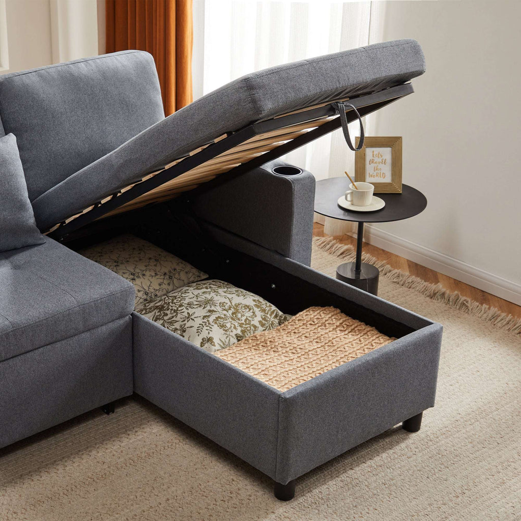 Grey L-Shaped Corner Sofa Bed | 3-Seater Pull-Out with Storage | Premium Home Decor | OFIA HOME