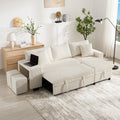Beige L-Shaped Corner Sofa Bed with Storage, USB Charging & 2 Ottomans | Corduroy | Premium Home Decor | OFIA HOME