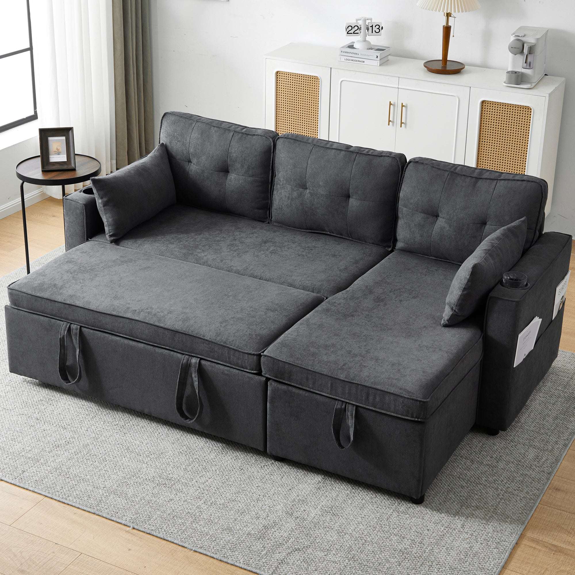 Grey 3-in-1 Convertible L-Shaped Sofa Bed with Storage Chaise | Premium Home Decor | OFIA HOME