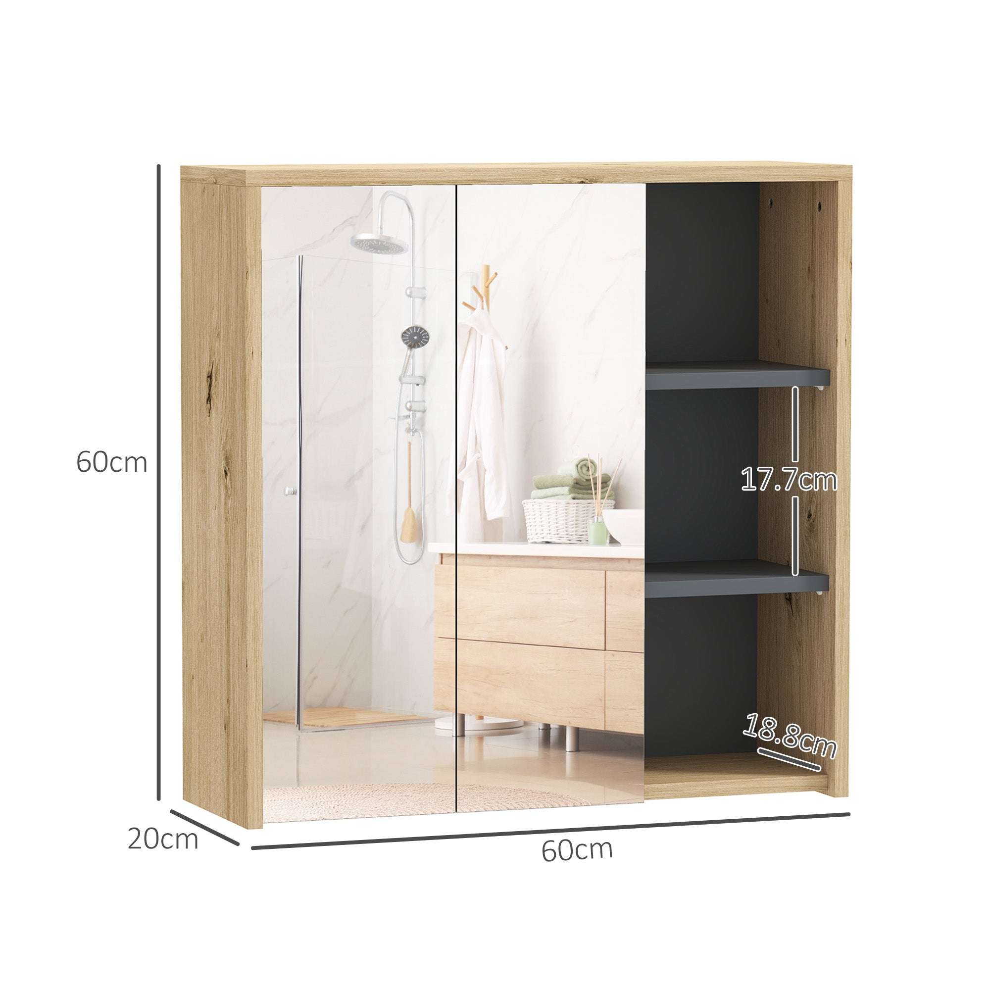 Five-Shelf Mirrored Bathroom Cabinet – Wood-Effect | Premium Home Decor | OFIA HOME