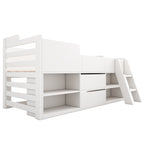 White Mid Sleeper Cabin Bed with Drawers & Shelf | 3ft 90x190cm | Premium Home Decor | OFIA HOME