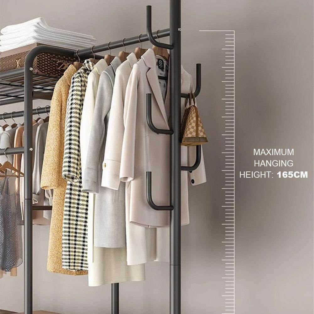 Black Double Clothes Rail – Heavy Duty Garment Hanging Rack with Shelf | Premium Home Decor | OFIA HOME