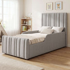 Children's Single Bed | Grey Linen Upholstered Headboard & Hydraulic Storage | 3ft 90x190cm | Premium Home Decor | OFIA HOME