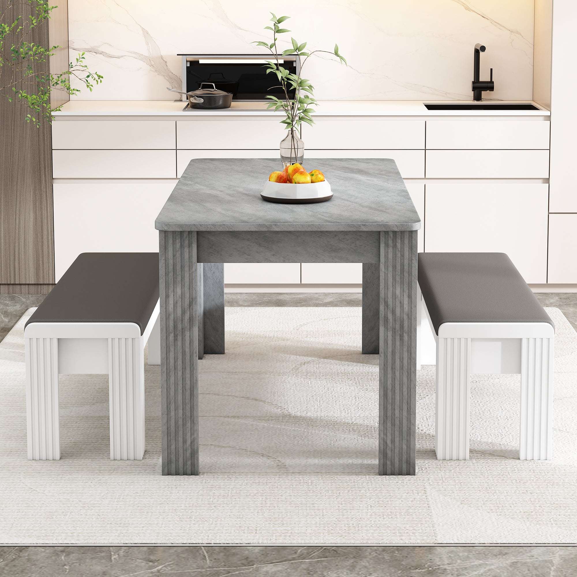 Grey MDF Rectangle Dining Table | 4-Seater | Modern Kitchen & Dining Room | Premium Home Decor | OFIA HOME