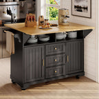 Black Kitchen Island Cabinet with Drawers & Open Shelves | Premium Home Decor | OFIA HOME