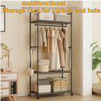 Black Multifunctional Clothes Rail & Shoe Rack | Freestanding Garment Stand with Storage Shelf | Premium Home Decor | OFIA HOME