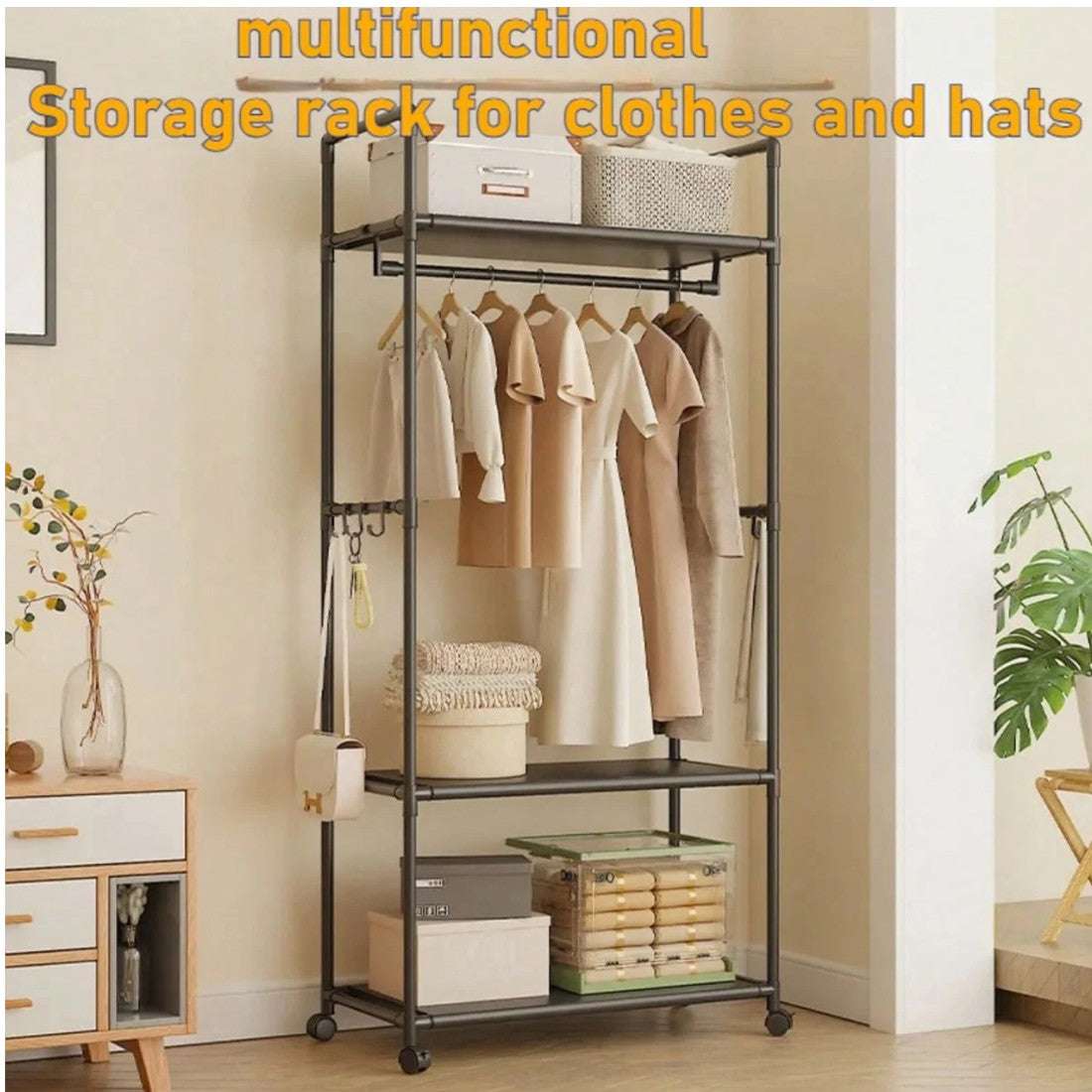 Black Multifunctional Clothes Rail & Shoe Rack | Freestanding Garment Stand with Storage Shelf | Premium Home Decor | OFIA HOME