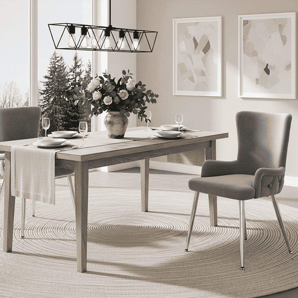 Grey Velvet Dining Chairs | Set of 2 | Silver Metal Legs | Living Room & Bedroom Lounge Chair | Premium Home Decor | OFIA HOME