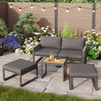 Modular Garden Sofa Set | 2-4 Seater Corner Lounge with Wood Table | Grey | Premium Home Decor | OFIA HOME