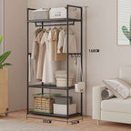 Black Multifunctional Clothes Rail & Shoe Rack | Freestanding Garment Stand with Storage Shelf | Premium Home Decor | OFIA HOME