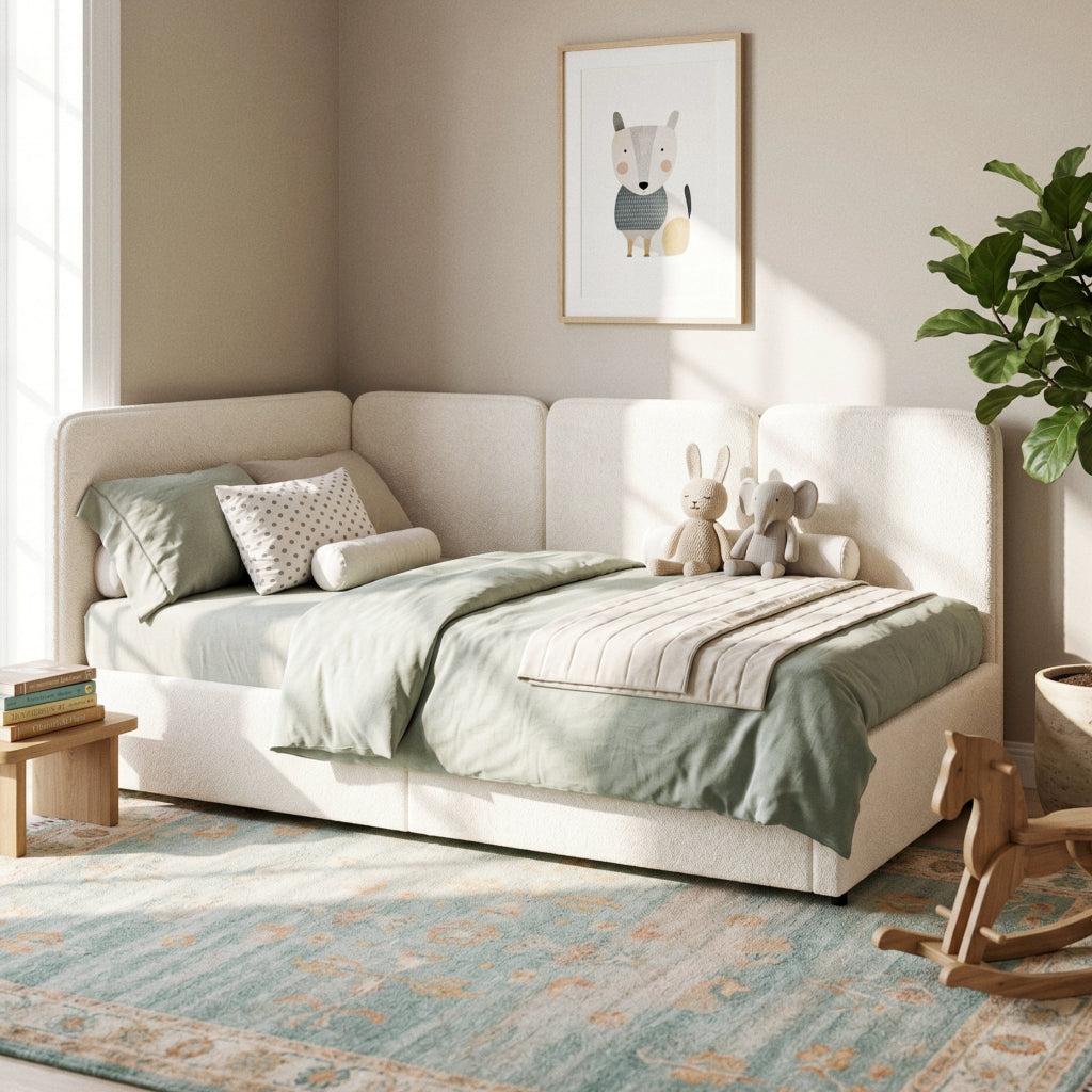 Beige Bouclé Single Ottoman Daybed with Storage | 3ft Chaise | Premium Home Decor | OFIA HOME