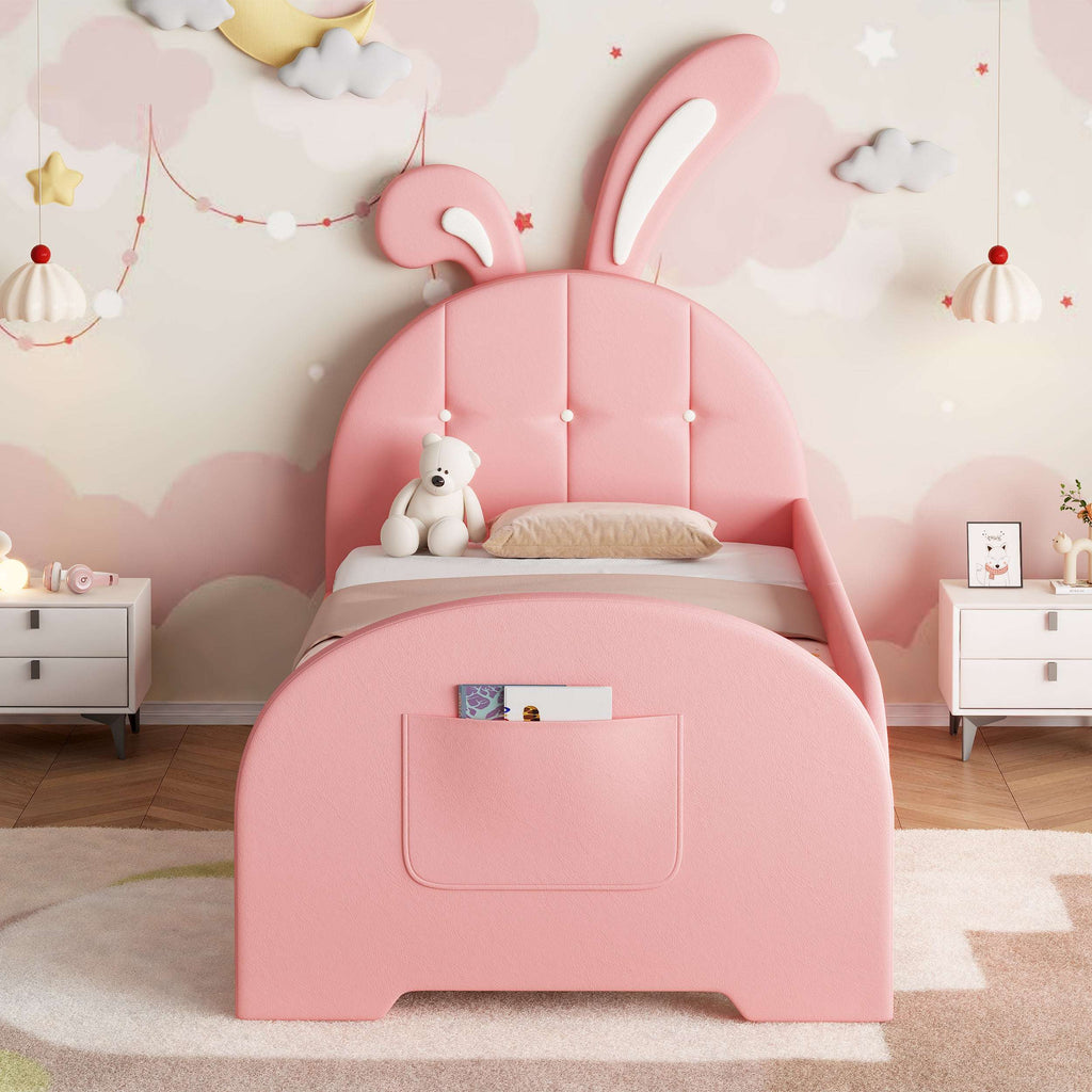 Pink Rabbit Single Bed | Bunny Ear Headboard & Footboard Pocket | Premium Home Decor | OFIA HOME