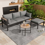 Corner Garden Sofa Set with Coffee Table & Footstool — Grey | Premium Home Decor | OFIA HOME