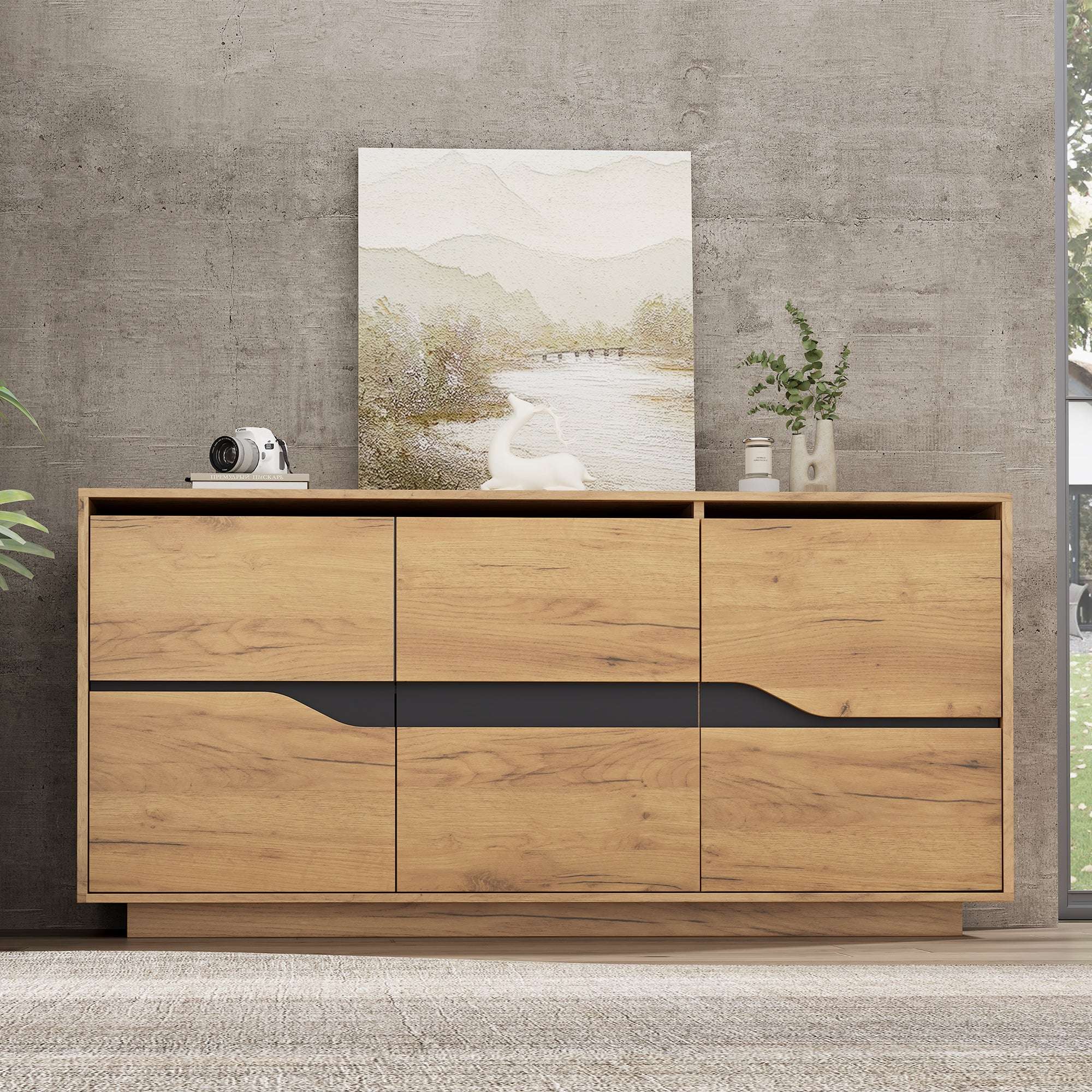 Modern Vintage Wood Sideboard Cabinet | 3-Door Buffet with Adjustable Shelves | 140cm | Premium Home Decor | OFIA HOME