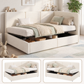 Beige Bouclé Single Ottoman Daybed with Storage | 3ft Chaise | Premium Home Decor | OFIA HOME