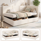 Beige Bouclé Single Ottoman Daybed with Storage | 3ft Chaise | Premium Home Decor | OFIA HOME