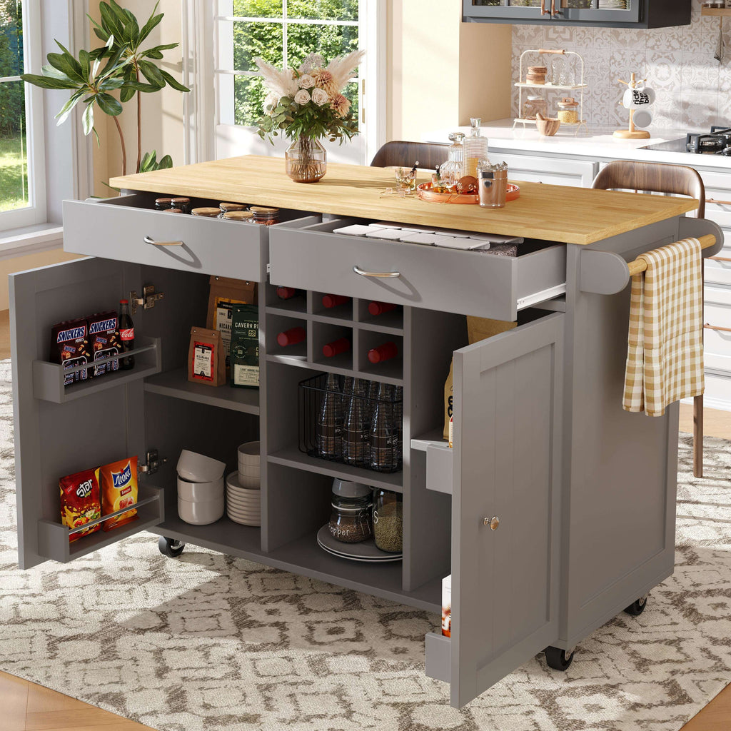 Wood Grain Kitchen Island with Storage — Grey | Premium Home Decor | OFIA HOME