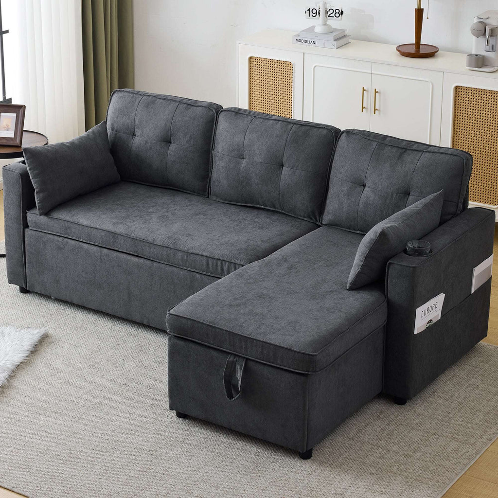 Grey 3-in-1 Convertible L-Shaped Sofa Bed with Storage Chaise | Premium Home Decor | OFIA HOME