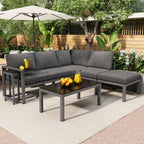 Grey Rattan Corner Garden Sofa Set | 4-5 Seater with Tables | Premium Home Decor | OFIA HOME