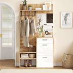 7-in-1 Hall Tree with Coat Rack, Mirror & Shoe Storage – White & Oak | Premium Home Decor | OFIA HOME