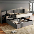 Grey Velvet Ottoman King Bed | USB Charging & Bedside Tables | 5ft | Premium Home Decor | OFIA HOME