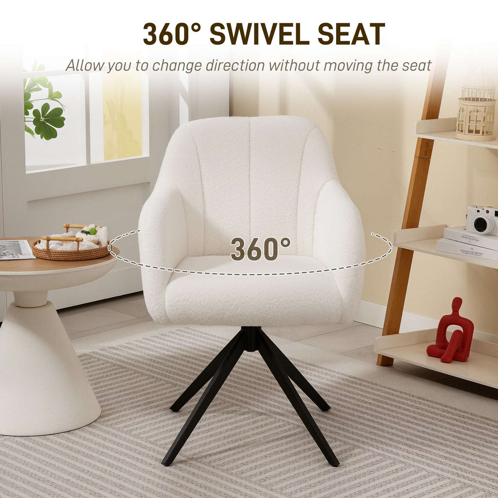 White Teddy Fleece Swivel Accent Chair – Tufted Armchair for Bedroom or Living Room | Premium Home Decor | OFIA HOME
