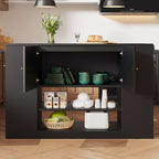 Black Kitchen Island Cabinet with Drawers & Open Shelves | Premium Home Decor | OFIA HOME