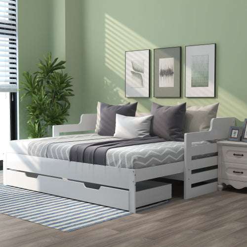 White Single Guest Sofa Bed – Pull-Out Trundle with Storage Drawer, 90x190cm | Premium Home Decor | OFIA HOME